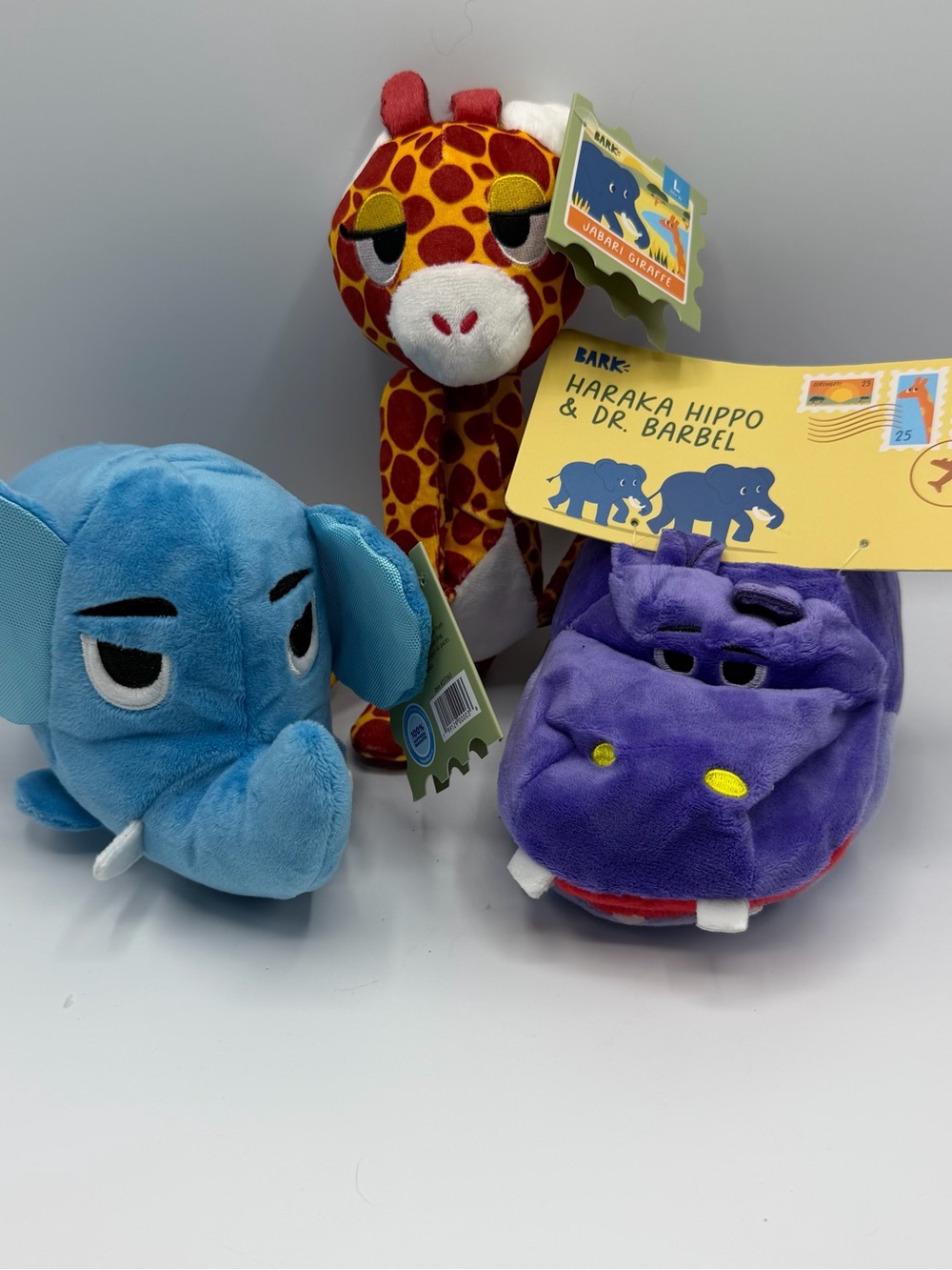 BARK BarkBox Sniffin’ Serengeti Dog Toys Lot of 3 Elephant Giraffe Hippo NWT